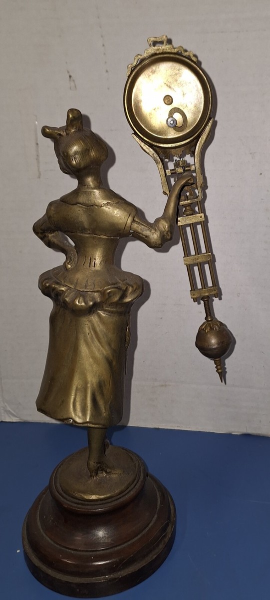 German Style Brass Barmaid Figure Mystery Swinger Clock (Junghans