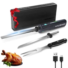 HAUSHOF Cordless Electric Knife Set for Meat Slicing Rechargeable Meat Cutter