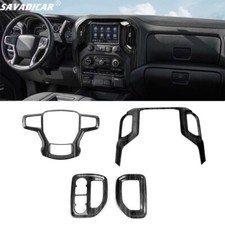 Black Wood Steering Wheel Navigation Dash Cover Trim For Chevy Silverado 2019-21