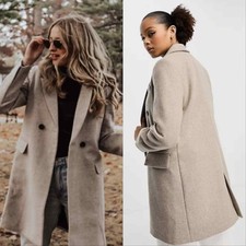 Mango Wool Blend Pea Coat Taupe Brown Women's Small