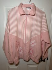 Vintage 80  s Baby Pink And White Striped Windbreaker Jacket Butterfly Medium