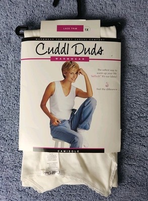 NEW Cuddl Duds Softwear 1X White SofTech Cami Tank V-Neck Lace Trim Lightweight 