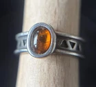 925 Sterling Silver Vintage Real Cabochon Amber Statement Ring Size 6.75