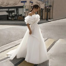 Strapless A-Line Wedding Dresses Off Shoulder Sleeveless Sweep Train Bridal Gown