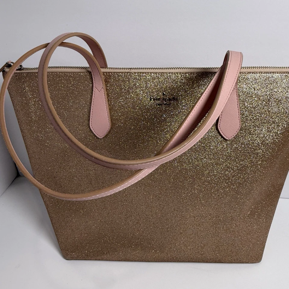 Сумка с короткими ручками Kate Spade розовое золото блестящая Joeley большая розовая для путешествий по Нью-Йорку - Изображение 3 из 4