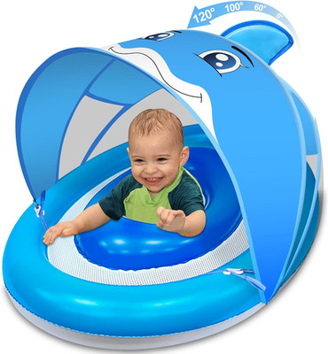 Baby Pool Float with Canopy UPF50+ for Age 6-36 Months 4 Stage Adjustable Canopy
