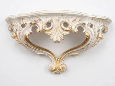 WANDKONSOLE KONSOLE ABLAGE Weiß Gold BAROCK REPRO 38x20 cm Wandregal 811* - Bild 1 von 4