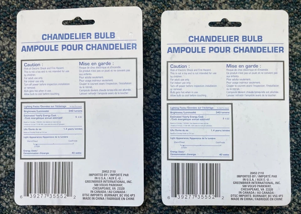 Chandelier Bulbs 2 Pack 40 Wart Soft White Clear NEW - Image 2 of 3