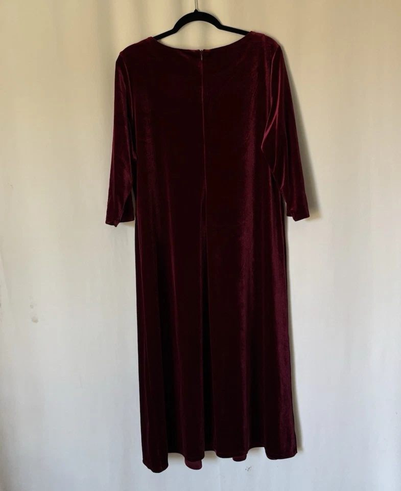 Платье Coldwater Creek Dress XL Petite Red Aline Midi бордовое красное бархатное - Изображение 2 из 4