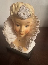 Ucagco Lady Headvase Open Green Eyes Flower Victorian High Fan Spaghetti Collar
