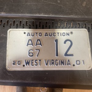 WEST VIRGINIA 2001  license plate "AA67 12 AUTO AUCTION  