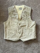 MENS Suede Vtg 1970-80s Leather Sherpa VEST Snap Sz46 HORSE/STL hd md in MEXICO