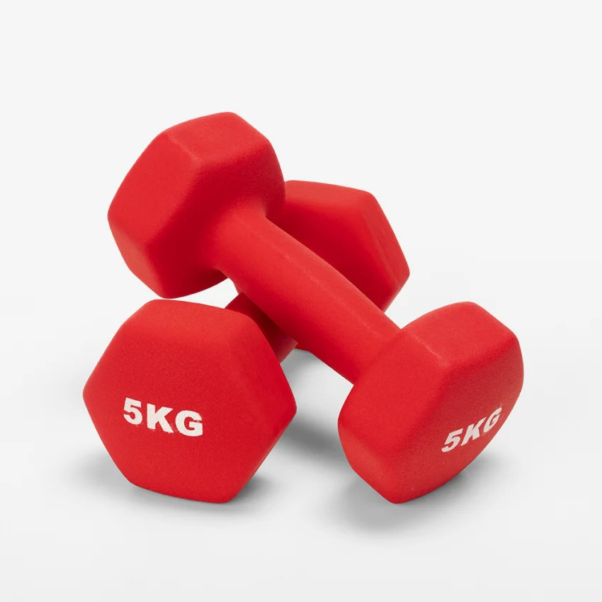 Kit 2 haltères et disques 5 kg fitness en vinyle pour tonifier ses bras sans abîmer les sols
