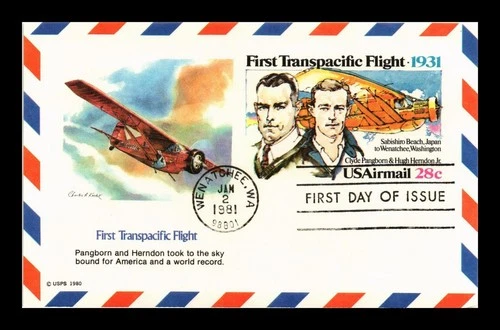 DR JIM STAMPS US FIRST DAY CARD FIRST TRANSPACIFIC FLIGHT 28C AIR MAIL FLEETWOOD