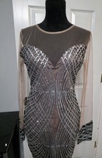 Fashion Nova Seguin Dress Sheer Top And Sleeves Silver New With Tags Size Large