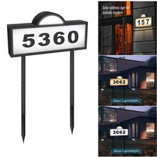 Solar Powered LED House Number Sign Light Stake Mounted for Home Yard Waterproof