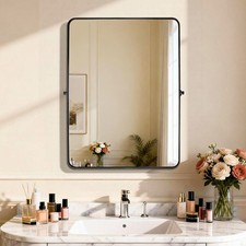 Farmhouse Black Metal Framed Pivot Bathroom Mirror Wall Brackets for Powder Room