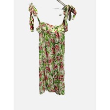 LJC Designs Floral Mini Dress Womens Medium Pink Green Tie Shoulder Summer Boho