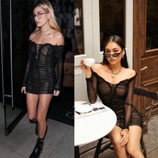 Revolve MAJORELLE Jardin Ruched Mini Dress Black Size Small