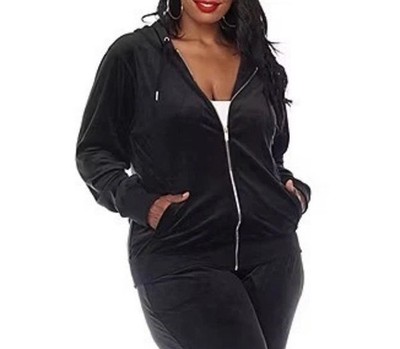White Mark Cozy Collection Womens L Jacket Black Velour Full Gold Zip Hoodie