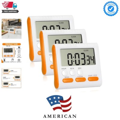 3 Pack Digital Kitchen Timer for Cooking, Large Digits, 24 Hour Magnetic Back...