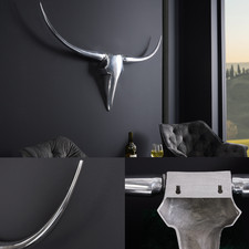 Moderne Design Wanddekoration BULL AUSWAHL silber Aluminium Stierkopf Wanddeko