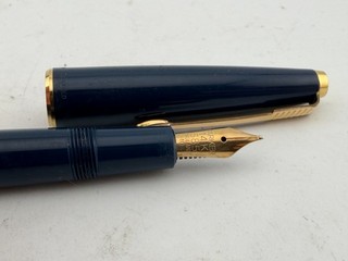 Nice Vintage Parker Duofold Fountain Pen Blue & Gold Trim 14ct Gold FLEXY Nib