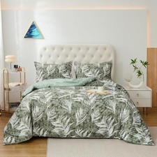 3pcs Forest Comforter Set, Fluffy Luxury White Leaf Design Full Green Leaves