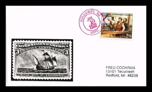 DR JIM STAMPS US COVER COLUMBUS APPROACHING LAND FIRST DAY ISSUE HAND CANCEL