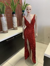 Sherri Hill - Style: 54912 Red - Gown w/ Deep V Neckline Open Back High Slit