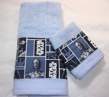 RARE Star Wars 2 Pc Blue Hand Towel and Wash Cloth Star Wars Bath Decor Set