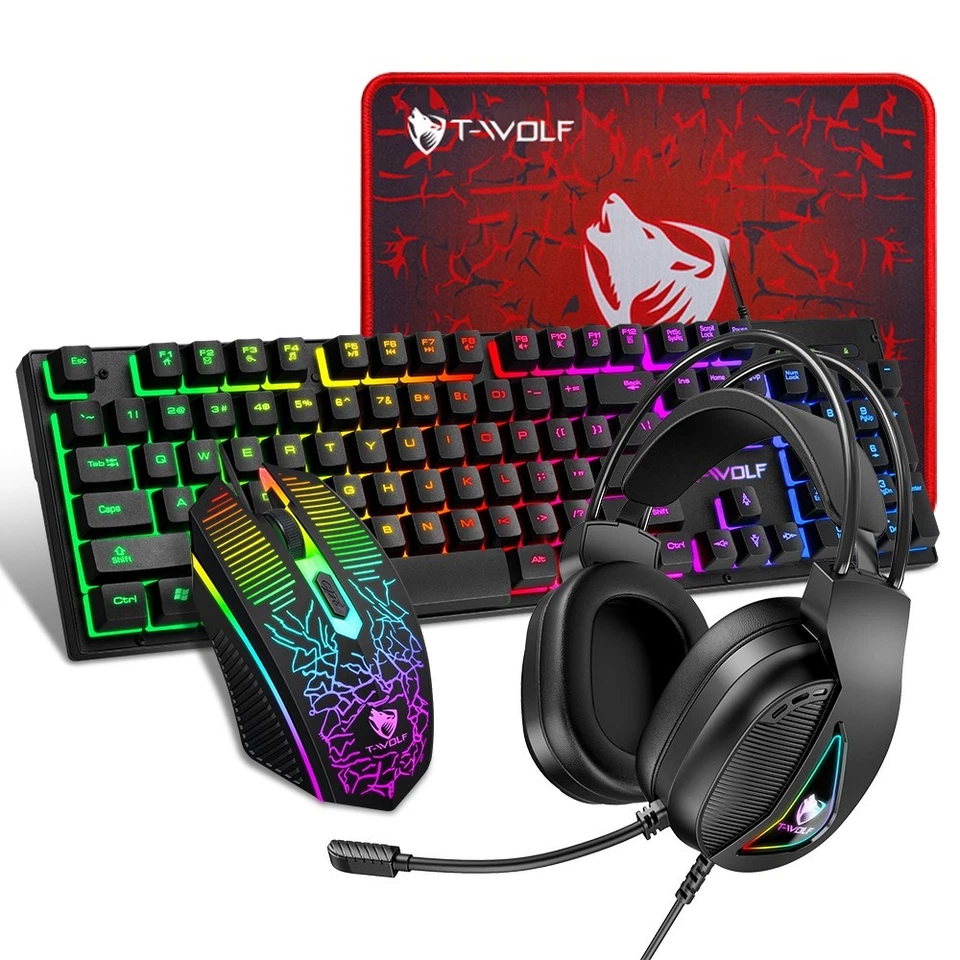 4 in 1 PC Gaming Keyboard Mouse Headset Headphone Mousepad  Rainbow LED Backlit - Image 2 of 4