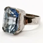 Vintage Sterling Silver Blue Spinel Chunky Statement Cocktail Ring - Size R & 8g