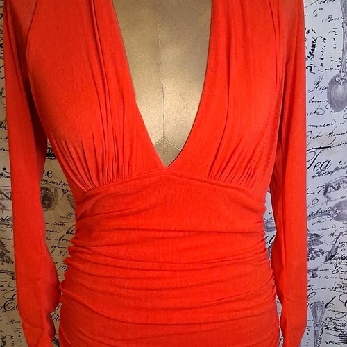 Anthropologist  Red V-Neck Long Sleeve Ruched Bodycon Short Dress Women’s S