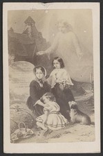 The Orphans,1860-1869,Children,dog,visiting grave of parents,churchyard,angel