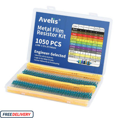 1050 Pcs 30 Values Resistor Kit 1/4 W +-1% Metal Film Fixed Resistors Assortment