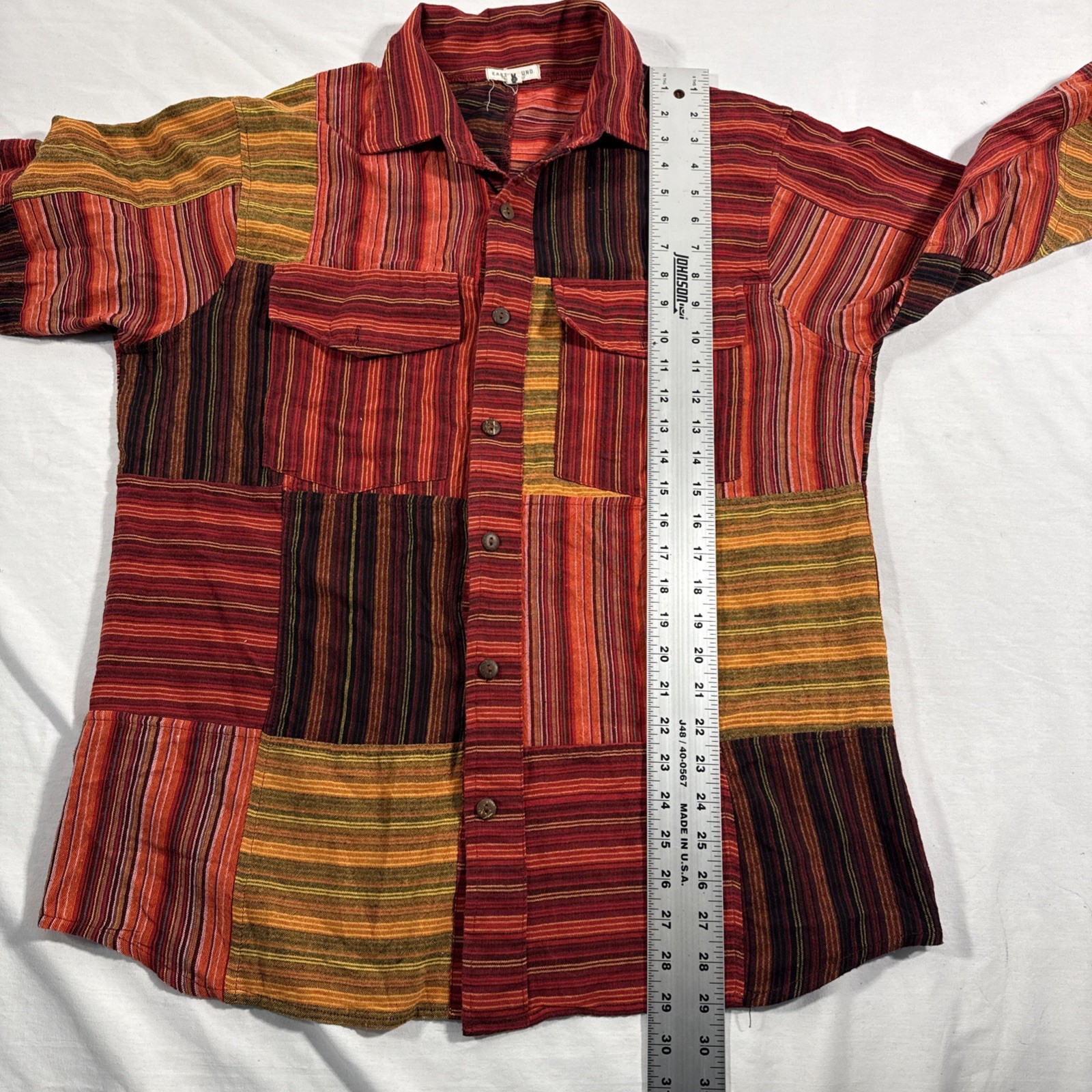 Earthbound Buy Orange Striped Patchwork Button Do… - image 7