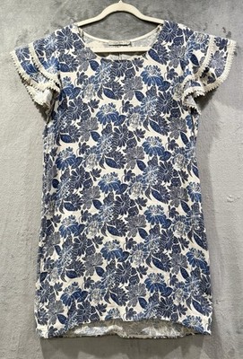 Luisa Perla Anthropologie Size L Lace Trimmed Linen Blend Dress Cottagecore