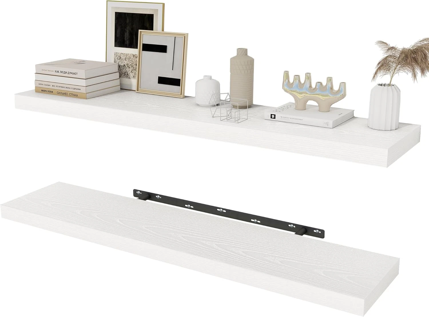 Set of 2 White Floating Shelves 40x8 Inch for Living Room, Bedroom, Kitchen