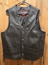 Harley Davidson Patch Leather Motorcycle Vest M First Classic Braided Biker