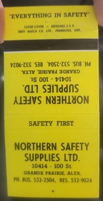 Matchcover Canada Grand Prairie Alberta Northern Safety Supplies