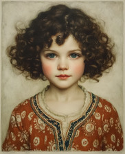 8x10 Cozy Storybook Young Girl with Curly Hair Art Print Cottagecore - 472855289