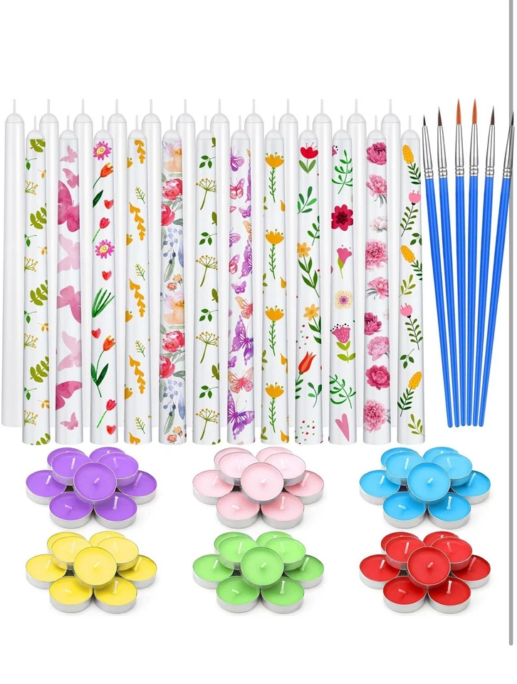 MTLEE 78 Pcs DIY Candle Painting Kit Include 12 White Taper Candles 60 Colored - Image 2 of 4