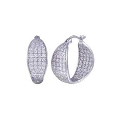 Silver 925 Rhodium Plated Thick Round Pave Cluster CZ Hoop Earrings