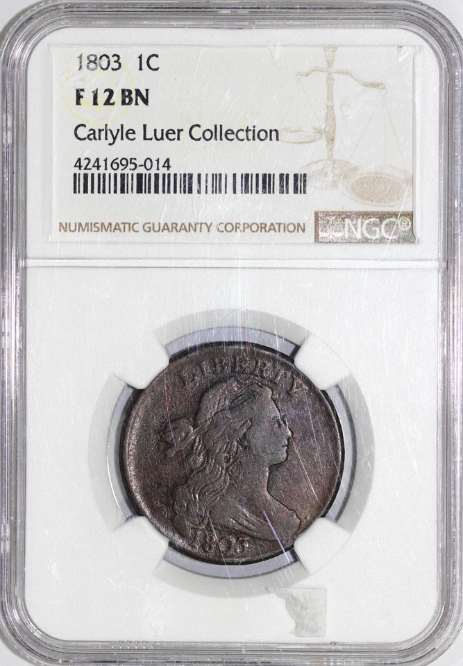 1803 1c Draped Bust Large Cent NGC F 12 EX; LUER - Image 3 of 4