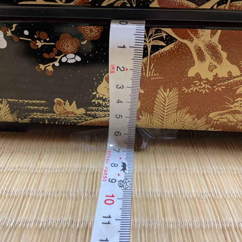 Jubako Bento Box Lacquer Palm Tree Flower  Japanese Two-Tiered Black Craft