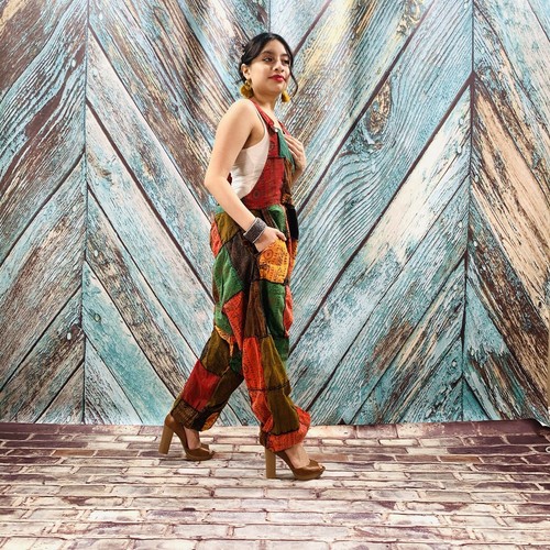Handmade Boho Baggy Hippy Patchwork Overall Maxi Jumpsuit Cotton - Picture 4 of 6