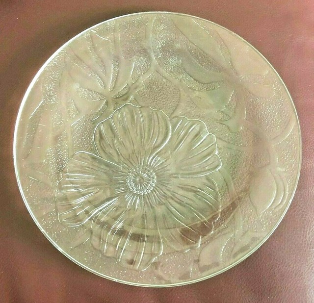 Vintage Clear Embossed Floral Glass 10” Serving Plate eBay