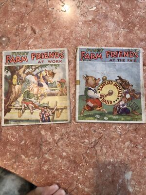 Set Of 2 Vintage Funny Farm Friends at Work And At The Fair Children's Story