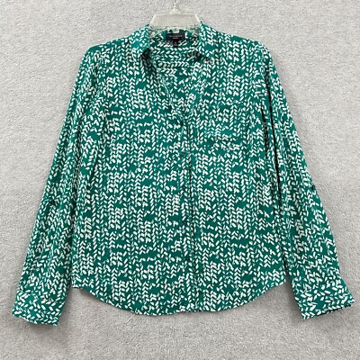 The Limited Ashton Shirt Women s XS Green White Button Down Roll Tab Sleeve Top